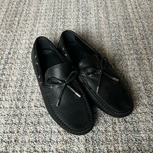 Black leather loafers